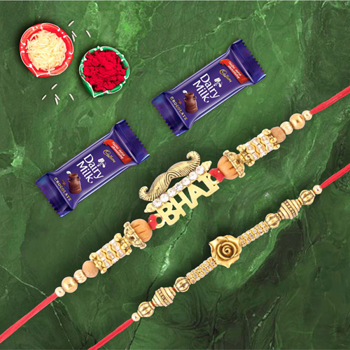 Rose Gold & Mustache Bhai Rakhi With Dairymilk Chocolate